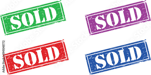 Four colorful sold stamps on a white background