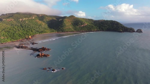 Wallpaper Mural Morning sunrise Orchid Rock Twin Casuarina Beach Cove waves Cape Hillsborough National Park low cloud Australia aerial drone Hidden Valley Road Orchid Rock sunny rain Lookout Wedge Island forward pan Torontodigital.ca
