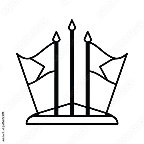 Outline icon of three flags on poles, design for national pride and celebration events