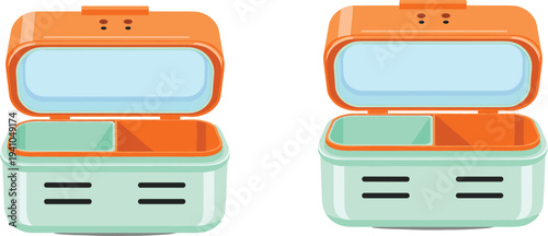 Lunch Box Vector Illustration with Open Food Container and Compartments Reusable Bento Style Meal Storage for School or Office