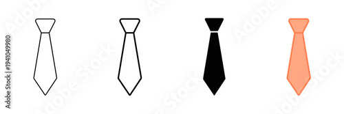 Set of minimalist tie icons with transparent background, depicting formal wear symbols, business attire elements, and professional clothing graphics, vector illustration