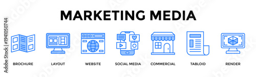 Marketing Media Icon Set Collection Pack Banner Web Vector Illustration  Concept Containing Amplify Brand Reach Through Integrated Marketing Media