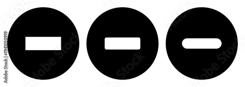 Black circular remove vector icons with minus signs with multiple style variants for UI and UX navigation controls.