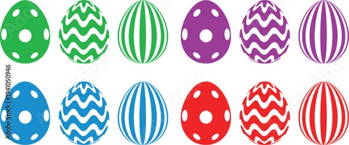 A colorful array of decorated Easter eggs with various patterns and designs.