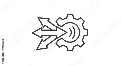 Gear with Arrows and Sound Waves Icon, Vector Illustration of Process and Input, Symbolizing Data Flow and Mechanics for Technology and Business Concepts