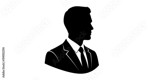 Modern minimalist black silhouette icon of a professional man in a suit, serving as an ideal avatar for corporate identity, user profiles, and general business representation in various digital media