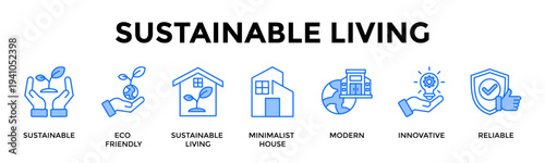 Sustainable Living Icon Set Collection Pack Banner Web Vector Illustration  Concept Containing Create Eco Conscious Lifestyle With Modern Reliable Innovation