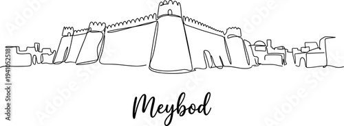 Ancient Narin Castle in Meybod Iran skyline continuous line drawing vector illustration