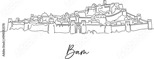 Arg-e Bam Citadel Iran continuous line art drawing minimalist landmark vector illustration