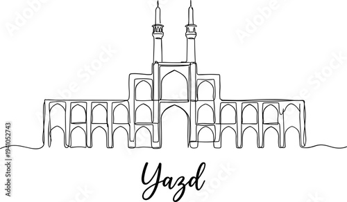 Continuous line drawing of Amir Chakhmaq Complex facade in Yazd Iran vector illustration