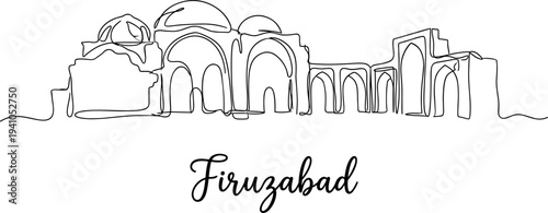 Continuous line drawing of Firuzabad Palace of Ardashir architecture vector illustration