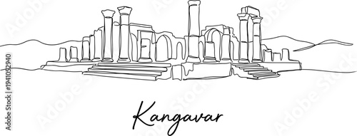 Kangavar Temple of Anahita ruins ancient architecture minimalist continuous line art vector