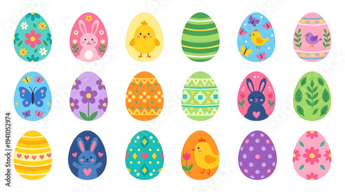 A delightful collection of intricately decorated Easter eggs, perfect for festive spring celebrations and creative holiday designs