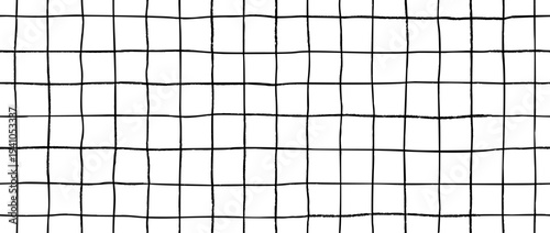 Seamless hand drawn square grid pattern. Repeated doodled checkered background. Sketched thin checker paper texture. Lined planer page wallpaper. Wide drawn journal sheet notebook template. Vector