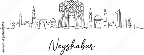 Neyshabur city skyline featuring Omar Khayyam Mausoleum continuous line art vector