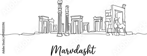 Persepolis Marvdasht Iran ancient ruins skyline one line drawing vector illustration