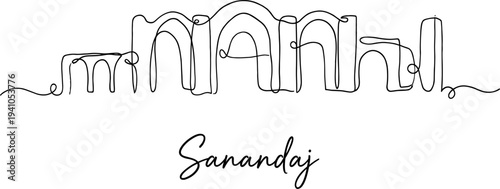 Sanandaj city skyline silhouette in one line art minimalist black vector illustration