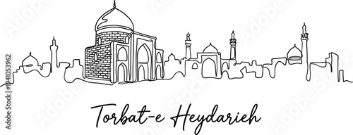 Torbat-e Heydarieh city skyline with mosque domes minimalist one line drawing vector