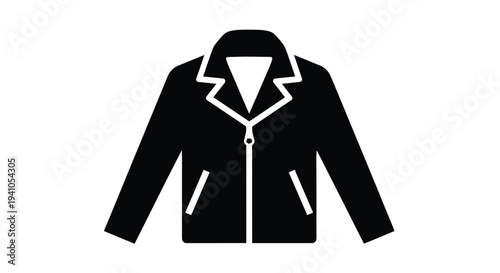 Simple black silhouette of a zipped jacket displayed on a white background