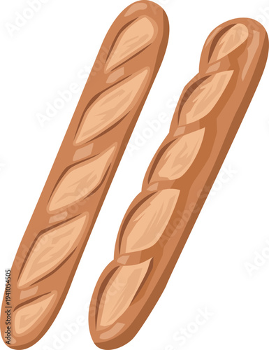 シンプルな2個のフランスパンのイメージイラスト