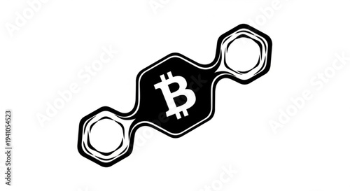 A black and white illustration of a Bitcoin symbol inside a wrench on a plain background viewed from directly above.