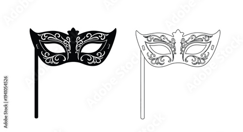 Elegant masquerade masks a black and white illustration of festive face coverings