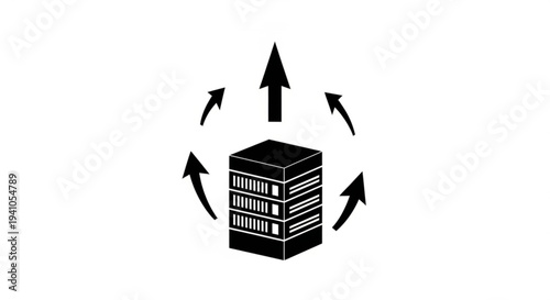 Data storage device with arrows indicating data transfer or synchronization around it in a simple illustration