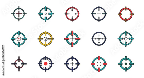 Collection of colorful target icons with crosshair and circular designs