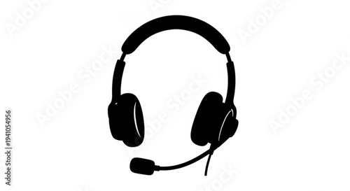 A black headset with a microphone attached is centered against a plain background viewed from the front