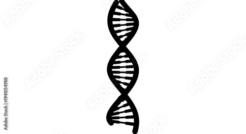 A black DNA double helix structure illustration on a white background viewed from the side