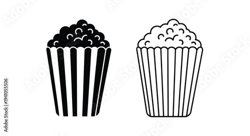 Two containers of popcorn depicted in a simple black and white illustration