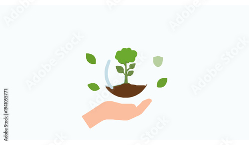 Water conservation concept vector with hand holding water droplet and plant for World Environment Day isolated on white background