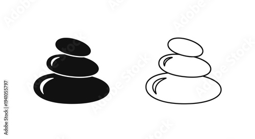 Simple black and white illustration of stacked stones or pebbles