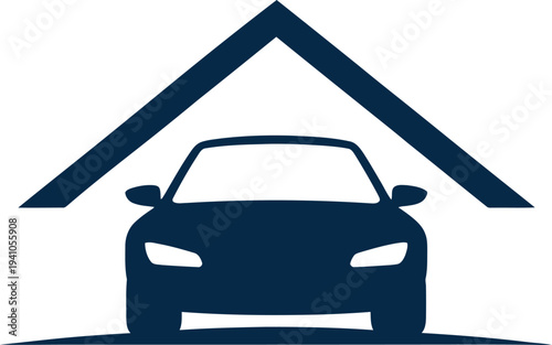 Blue car with headlights and roof triangle sign symbol