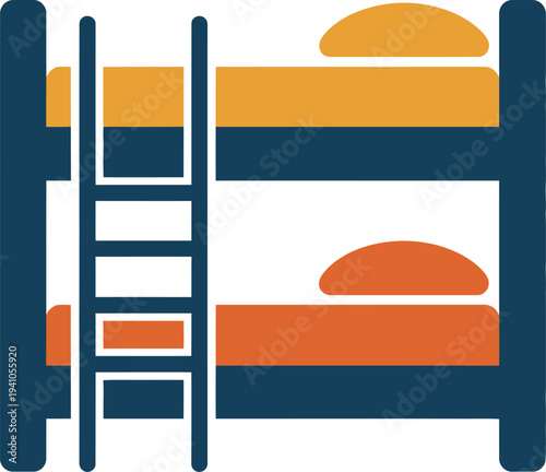 Bunk beds with ladder and mattresses in blue orange and yellow colors  simple illustration