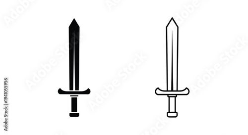 Two stylized black swords with simple hilt designs presented side by side
