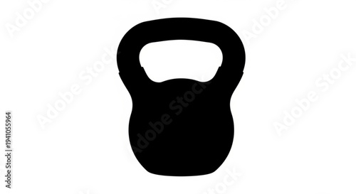 A black kettlebell is centered on a plain white background viewed from directly above