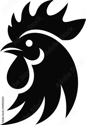 Rooster head in profile with big comb and wattle illustration