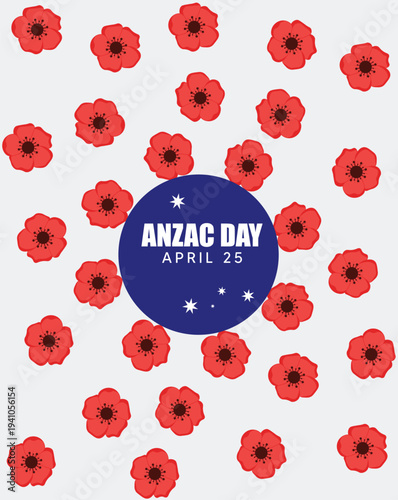 anzac day remembrance poster with red poppy flowers honoring fallen soldiers vector poster