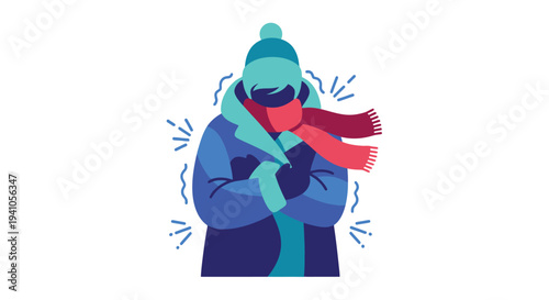 Person shivering in cold weather wearing warm winter clothing
