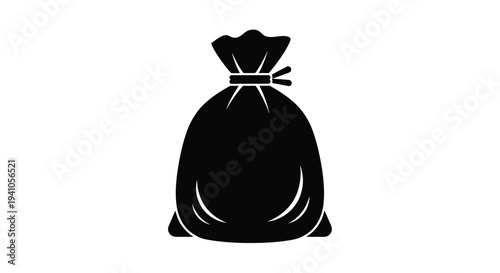 Simple black silhouette of a full sack or bag tied at the top