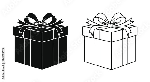 Two gift boxes with bows one dark and one light silhouette