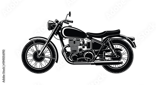 A classic black and white illustration of a vintage motorcycle