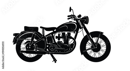 Vintage motorcycle silhouette in black and white emphasizing classic design