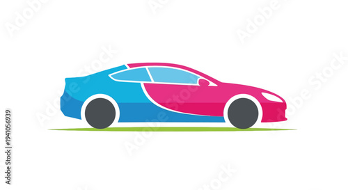 Stylized illustration of a modern sports car with a vibrant color scheme