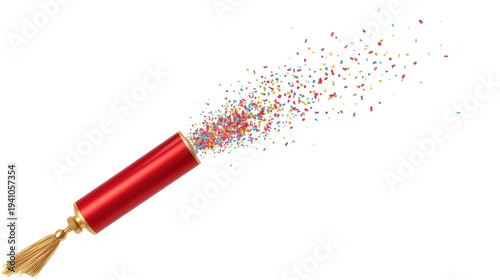 Red firework exploding with colorful confetti