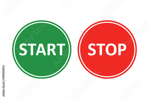 Stop Start Buttons In Green And Red Colors, vector illustration of functional buttons