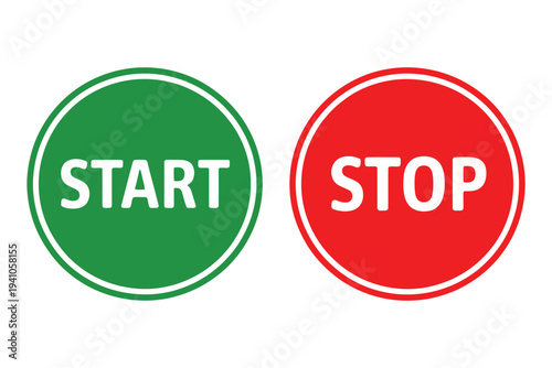 Stop Start Buttons In Green And Red Colors, vector illustration of functional buttons