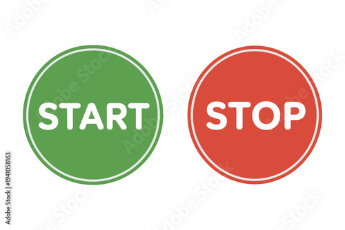 Stop Start Buttons In Green And Red Colors, vector illustration of functional buttons