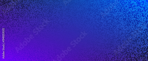 Modern Blue and Purple Digital Pixel Background. A vibrant vector illustration featuring a dense halftone grid of tiny square particles on a deep violet gradient.